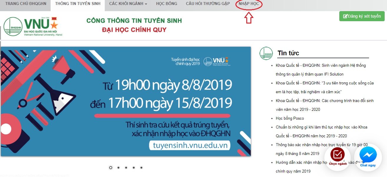 Hướng dẫn xác nhận nhập học TRỰC TUYẾN vào đại học chính quy năm 2019